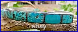 Vintage TURQUOISE SQUARE INLAY cuff bracelet Navajo Zuni Southwest 6