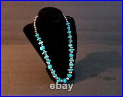 Vintage TURQUOISE and STERLING SILVER NAVAJO PEARL NECKLACE 21 Long