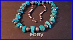 Vintage TURQUOISE and STERLING SILVER NAVAJO PEARL NECKLACE 21 Long