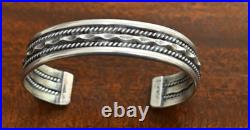 Vintage Tahe Navajo Native Sterling Silver & Twisted Rope Cuff Bracelet 6 7/8