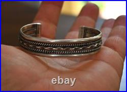 Vintage Tahe Navajo Native Sterling Silver & Twisted Rope Cuff Bracelet 6 7/8