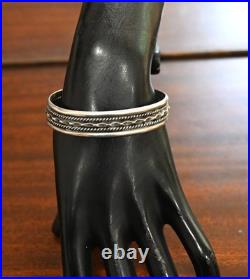 Vintage Tahe Navajo Native Sterling Silver & Twisted Rope Cuff Bracelet 6 7/8
