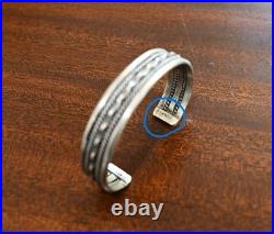 Vintage Tahe Navajo Native Sterling Silver & Twisted Rope Cuff Bracelet 6 7/8