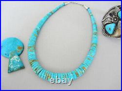 Vintage Thick LARGE Turquoise Heishi Disc Navajo Sterling Silver 17.25 Necklace