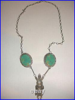 Vintage Thomas Bird Red Mesa Navajo sterling silver turquoise kachina necklace