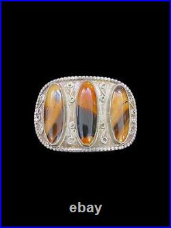 Vintage Three Stone Agate and Sterling Silver Bracelet