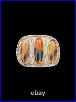 Vintage Three Stone Agate and Sterling Silver Bracelet
