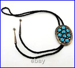 Vintage Tommy Moore Navajo Sterling Silver Turquoise Cluster Bolo Tie Native Ame