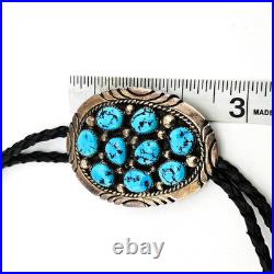 Vintage Tommy Moore Navajo Sterling Silver Turquoise Cluster Bolo Tie Native Ame
