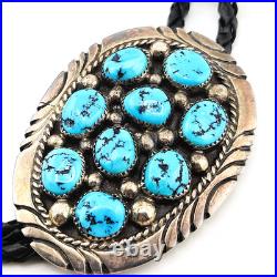 Vintage Tommy Moore Navajo Sterling Silver Turquoise Cluster Bolo Tie Native Ame