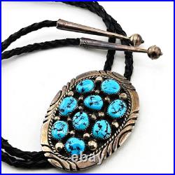 Vintage Tommy Moore Navajo Sterling Silver Turquoise Cluster Bolo Tie Native Ame