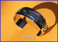 Vintage Troy Laner Native American Sterling Silver Navajo Cuff Bracelet Euc