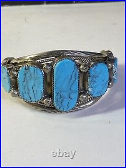 Vintage Turquoise Bracelet Navaho Pawn 7 Stone
