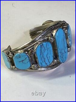 Vintage Turquoise Bracelet Navaho Pawn 7 Stone