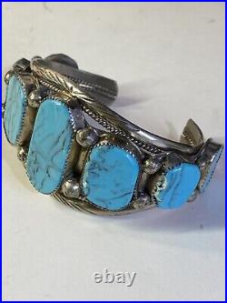 Vintage Turquoise Bracelet Navaho Pawn 7 Stone