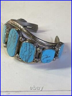 Vintage Turquoise Bracelet Navaho Pawn 7 Stone