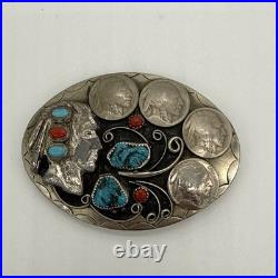 Vintage Turquoise Buffalo Nickels Native American Chief Buckle