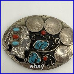 Vintage Turquoise Buffalo Nickels Native American Chief Buckle
