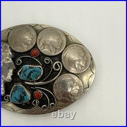 Vintage Turquoise Buffalo Nickels Native American Chief Buckle