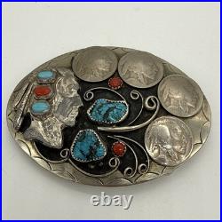 Vintage Turquoise Buffalo Nickels Native American Chief Buckle
