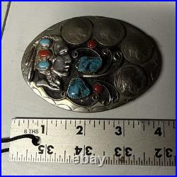 Vintage Turquoise Buffalo Nickels Native American Chief Buckle