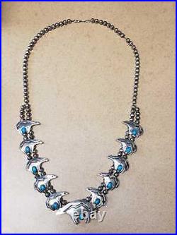 Vintage Turquoise Native American Navajo Sterling Silver Necklace