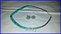 Vintage Turquoise Native Disc Graduated Heishi Necklace & Screw back Earrings