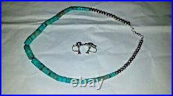 Vintage Turquoise Native Disc Graduated Heishi Necklace & Screw back Earrings