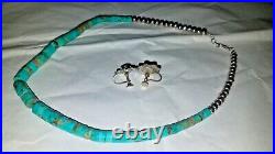 Vintage Turquoise Native Disc Graduated Heishi Necklace & Screw back Earrings