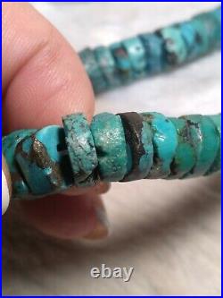 Vintage Turquoise Navajo Sterling Silver 18 Barrel Nugget Necklace- 70g