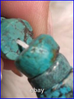 Vintage Turquoise Navajo Sterling Silver 18 Barrel Nugget Necklace- 70g
