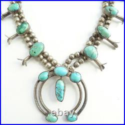 Vintage Turquoise Squash Blossom Necklace Sterling Silver 23 Inch Bench Beads