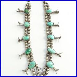 Vintage Turquoise Squash Blossom Necklace Sterling Silver 23 Inch Bench Beads