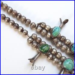 Vintage Turquoise Squash Blossom Necklace Sterling Silver 23 Inch Bench Beads