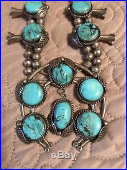 Vintage Turquoise Squash Blossom Necklace Sterling Silver 925, 226.7 grams