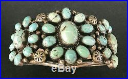 Vintage Turquoise & Sterling Cluster Bracelet Native American Indian Dead Pawn
