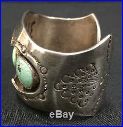 Vintage Turquoise & Sterling Cuff Bracelet Native American Indian Dead Pawn