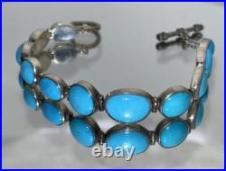 Vintage Turquoise & Sterling Silver Bracelet 8 34.47g Rare & Flawless