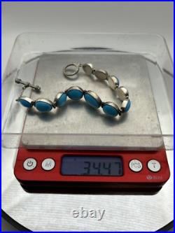 Vintage Turquoise & Sterling Silver Bracelet 8 34.47g Rare & Flawless