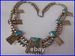Vintage Turquoise & Sterling Silver Native American Signed RT Necklace 24in