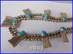 Vintage Turquoise & Sterling Silver Native American Signed RT Necklace 24in
