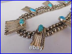 Vintage Turquoise & Sterling Silver Native American Signed RT Necklace 24in Vintage Turquoise & Sterling Silver Native American Signed RT Necklace 24in