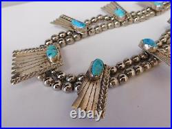 Vintage Turquoise & Sterling Silver Native American Signed RT Necklace 24in