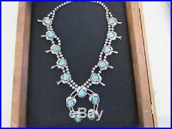 Vintage Turquoise Sterling Silver Squash Blossom Necklace