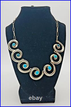 Vintage Turquoise and Sterling Navajo Necklace Handmade Chain Signed Stamped