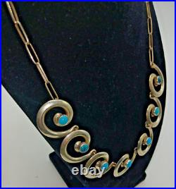 Vintage Turquoise and Sterling Navajo Necklace Handmade Chain Signed Stamped