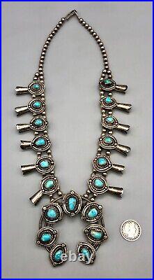 Vintage Turquoise and Sterling Silver Squash Blossom Necklace