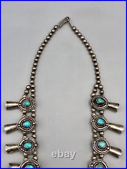 Vintage Turquoise and Sterling Silver Squash Blossom Necklace