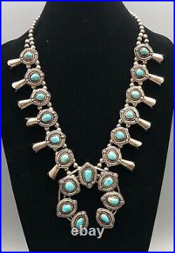 Vintage Turquoise and Sterling Silver Squash Blossom Necklace