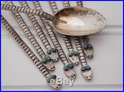 Vintage UITA 6 NAVAJO Turquoise Hand Tooled SNAKE Ice Tea Spoon Lot of 8